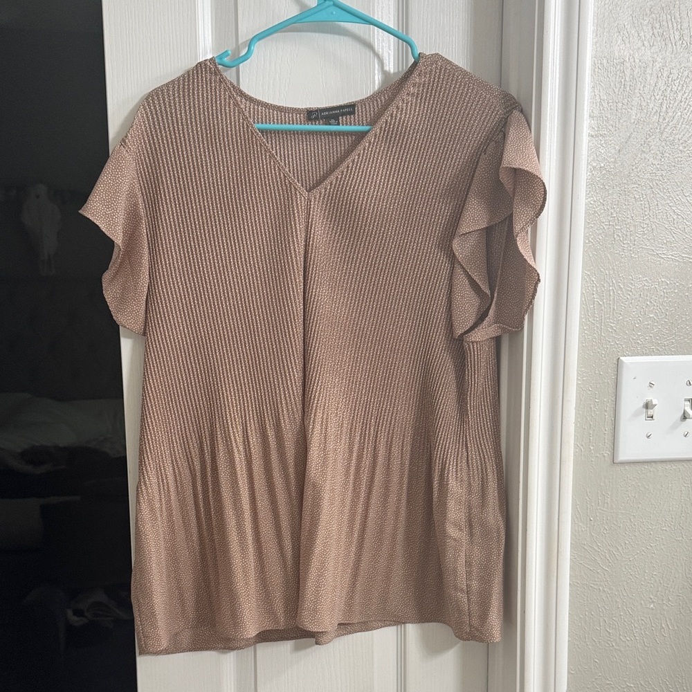 Adrianna Papell Tan V-Neck Blouse